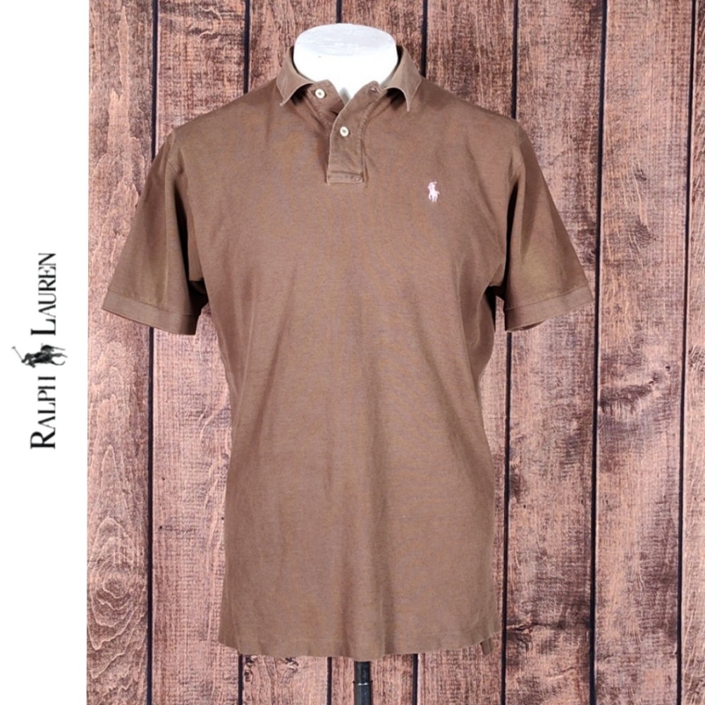 Vtg Pink Pony on Brown Waffle Knit Men's Polo Excellent Condition